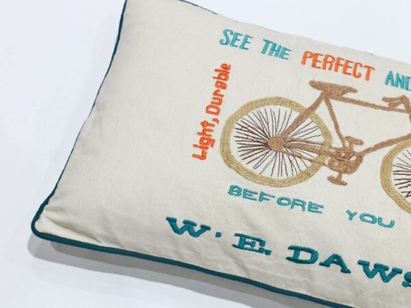 bycicle-design-cushion-with-petrol-border-30x50-cm - Image 2
